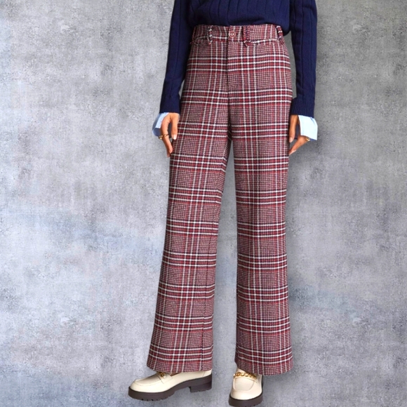 Maeve By Anthropologie Wide Leg Plaid Trousers Pants Size 8 Checker Print NWT - Picture 2 of 14